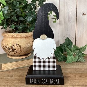 Rae Dunn TRICK OR TREAT Halloween Wooden Gnome 10.5” X 5”